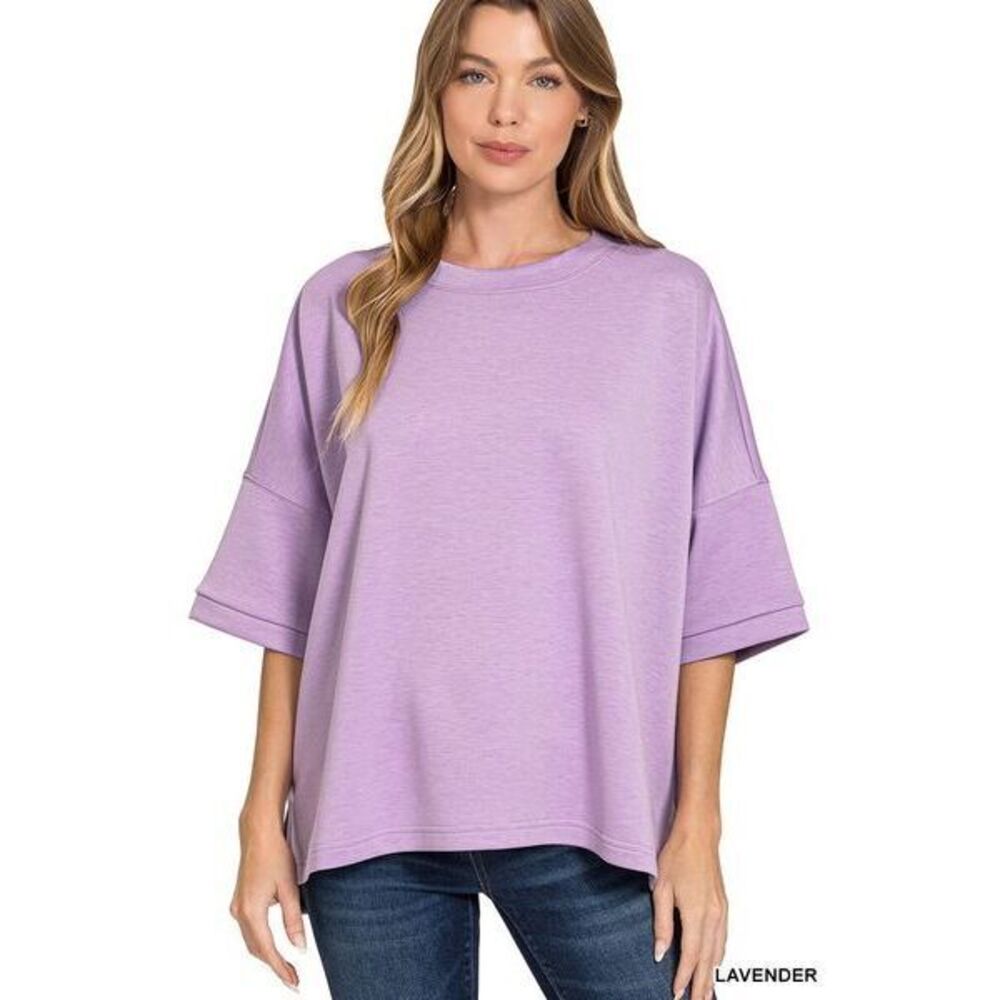 Zenana Scuba Round Neck Top With Side Slits
